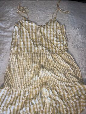 Yellow Gingham Tie-Shoulder Mini Dress
